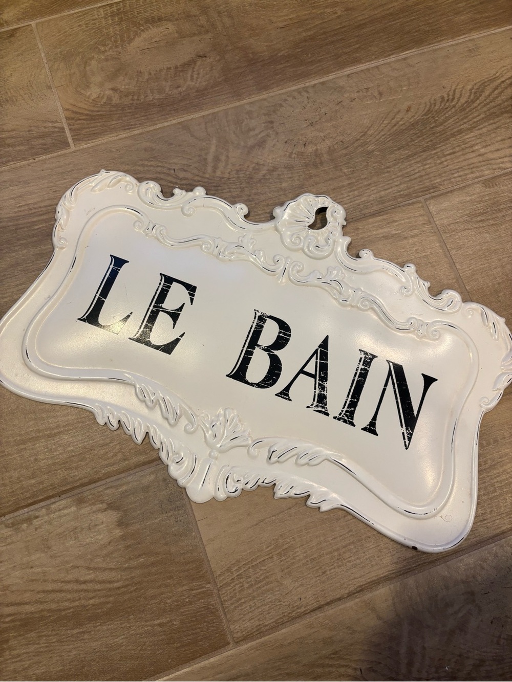 Large Metal Le Bain Bathroom Sign White Black Vintage Look World Market French